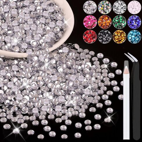 4000PCS 4mm Resin Rhinestones in Bulk (Clear), Bedazzling Flatback Crystals for Crafts DIY Nail Decoration, Gems Charms for Tumbler Shoes Clothing Fabric with Pickup Pen and Tweezers in Kuwait