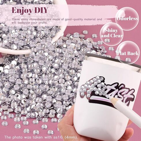4000PCS 4mm Resin Rhinestones in Bulk (Clear), Bedazzling Flatback Crystals for Crafts DIY Nail Decoration, Gems Charms for Tumbler Shoes Clothing Fabric with Pickup Pen and Tweezers in Kuwait