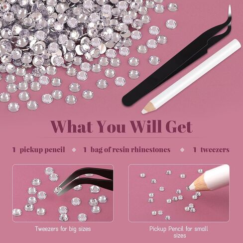 4000PCS 4mm Resin Rhinestones in Bulk (Clear), Bedazzling Flatback Crystals for Crafts DIY Nail Decoration, Gems Charms for Tumbler Shoes Clothing Fabric with Pickup Pen and Tweezers in Kuwait
