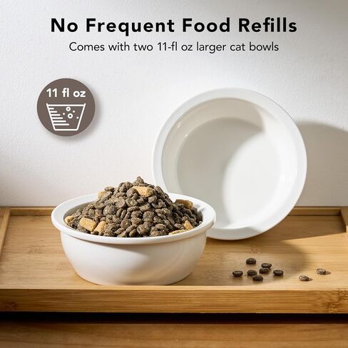 Cat Food Bowl Ceramic Elevated Cat Bowls 15° Raised Cat Bowl for Indoor Cats & Small Dogs Natural Bamboo Whisker Fatigue Cat Bowl, Anti Vomitting Cat Food and Water Bowl Set, Dishwasher Safe in Saudi Arabia