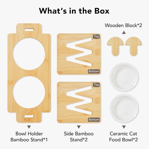 Cat Food Bowl Ceramic Elevated Cat Bowls 15° Raised Cat Bowl for Indoor Cats & Small Dogs Natural Bamboo Whisker Fatigue Cat Bowl, Anti Vomitting Cat Food and Water Bowl Set, Dishwasher Safe in Saudi Arabia