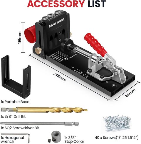 نظام رقصة ثقب الجيب مع دعم جانبي دليل حفر قابل للتعديل مع 2 لقمة ثقب لأعمال النجارة المصنوعة من الألومنيوم وتد XK4S PRO in Kuwait