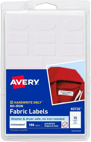 Avery No-Iron Fabric Labels, Assorted Shapes and Sizes, Washer and Dryer-Safe Waterproof Labels, Non-Printable, 45 Blank Labels Total (40700) in Saudi Arabia