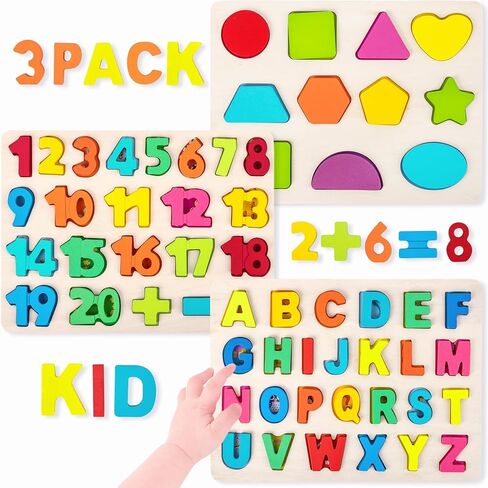 Attmu Wooden Puzzles for Toddlers, 2 Pcs Alphabet ABC Shape Number Puzzle in Saudi Arabia