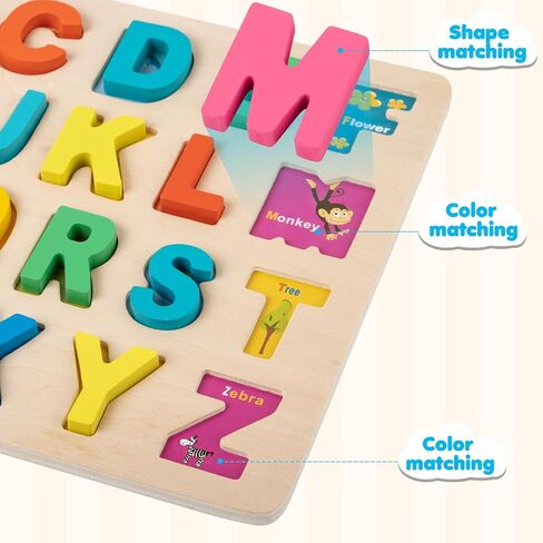 Attmu Wooden Puzzles for Toddlers, 2 Pcs Alphabet ABC Shape Number Puzzle in Saudi Arabia