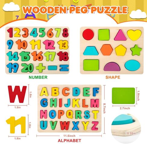 Attmu Wooden Puzzles for Toddlers, 2 Pcs Alphabet ABC Shape Number Puzzle in Saudi Arabia
