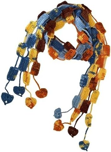 Multicolor Long Crochet Geometric Scarf, Heart Fringe in Kuwait