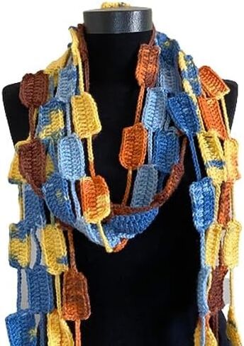 Multicolor Long Crochet Geometric Scarf, Heart Fringe in Kuwait