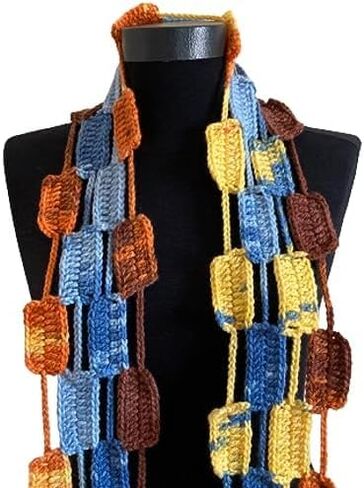 Multicolor Long Crochet Geometric Scarf, Heart Fringe in Kuwait