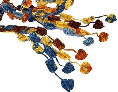 Multicolor Long Crochet Geometric Scarf, Heart Fringe in Kuwait