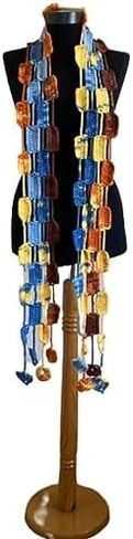 Multicolor Long Crochet Geometric Scarf, Heart Fringe in Kuwait