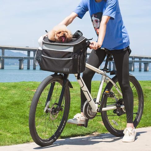 Petsfit Dog Bike Basket, Small Dog Car Seat with Front Pocket, Puppy Car Seat for Small Dogs and Pets (Black) in Kuwait