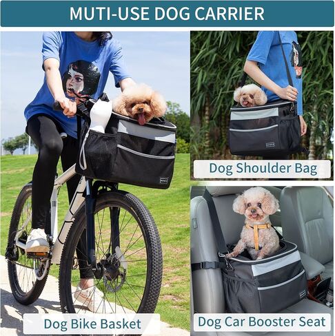 Petsfit Dog Bike Basket, Small Dog Car Seat with Front Pocket, Puppy Car Seat for Small Dogs and Pets (Black) in Kuwait