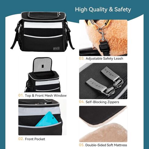 Petsfit Dog Bike Basket, Small Dog Car Seat with Front Pocket, Puppy Car Seat for Small Dogs and Pets (Black) in Kuwait