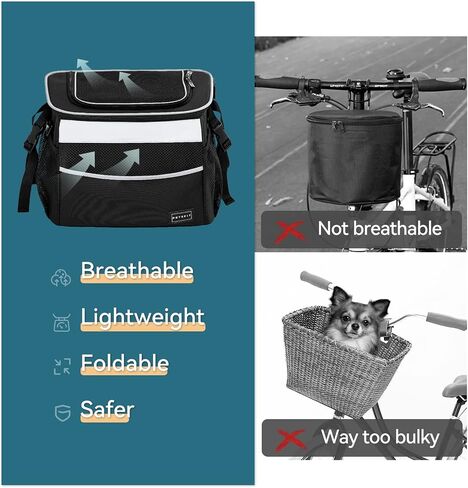 Petsfit Dog Bike Basket, Small Dog Car Seat with Front Pocket, Puppy Car Seat for Small Dogs and Pets (Black) in Kuwait