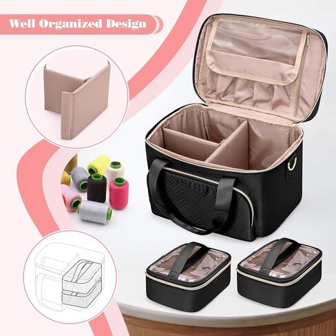 Sewing Storage Organizer with 2 Detachable Cases, Large Sewing Supplies Bag for Sewing Accessories and Tools, Pink(Bag Only) in Saudi Arabia