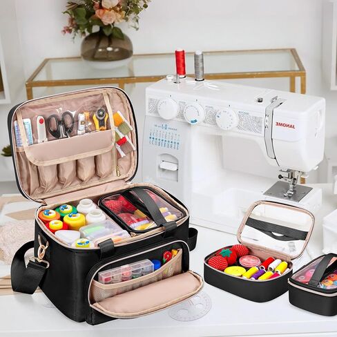 Sewing Storage Organizer with 2 Detachable Cases, Large Sewing Supplies Bag for Sewing Accessories and Tools, Pink(Bag Only) in Saudi Arabia