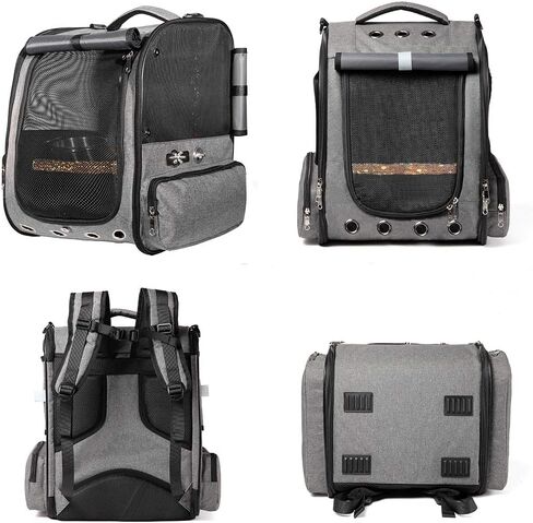 Bird Carrier Backpack Travel Parrot Bag Cage with Perch Stand for Parakeets Cockatiels Birdcage Vet Car Airlines Airplane Plane Approved Mesh Breathable Lightweight Conure Finches Outside (Grey) in Saudi Arabia