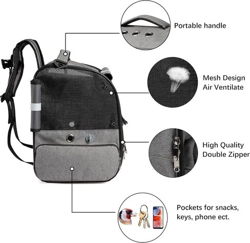 Bird Carrier Backpack Travel Parrot Bag Cage with Perch Stand for Parakeets Cockatiels Birdcage Vet Car Airlines Airplane Plane Approved Mesh Breathable Lightweight Conure Finches Outside (Grey) in Saudi Arabia