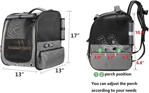 Bird Carrier Backpack Travel Parrot Bag Cage with Perch Stand for Parakeets Cockatiels Birdcage Vet Car Airlines Airplane Plane Approved Mesh Breathable Lightweight Conure Finches Outside (Grey) in Saudi Arabia