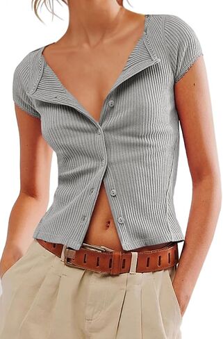 ZDC Women's Button Down Shirts Casual Short Sleeve Summer Slim Fit Blouses Cute Tops in Saudi Arabia