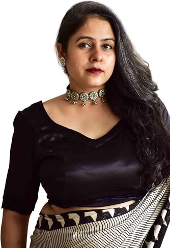 بلوزة من الحرير Sundarii Goonj Mashru | ياقة على شكل قلب، بلوزة أنيقة للنساء (48) in Kuwait