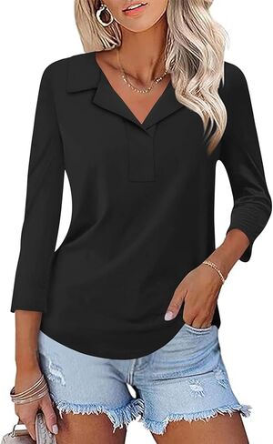 LUYAA Womens Polo Shirts 3/4 Length Sleeve Tops Collar V Neck Business Casual Blouses in Saudi Arabia