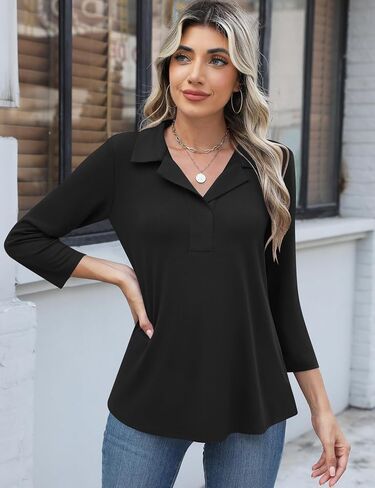 LUYAA Womens Polo Shirts 3/4 Length Sleeve Tops Collar V Neck Business Casual Blouses in Saudi Arabia