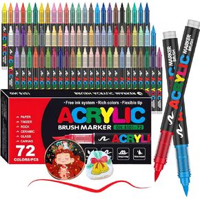 Amamao 120 Colors Acrylic Paint Markers, Soft Brush Tip Paint Pens and Paint Markers, Acrylic Paint Pens for Wood, Stone, Canvas, Glass, Fabric, Egg, Rock Painting and DIY Crafts Art Supplies