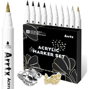 Arrtx Paint Markers Paint Pens 60 Colors, Acrylic Paint Pens for Artists Adults Coloring Drawing Cartoon Anime Comic - Brush Tip for Rock Painting, Wood, Canvas, DIY Crafts Making Art Supplies