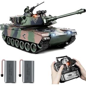 1:18 RC Tank, 2.4Ghz M1A2 Remote Control Tank Model Toys, 15 Channel Battle Army Tank with Smoke, Light, Sound, Volume Switch, Military Toy for Adult and Kid That Shoots BBS and Water Bombs