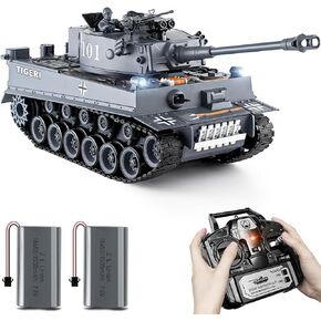 1:18 Remote Control Tank, 2.4Ghz WW2 German Tiger I RC Tank Model Toys, Battle Army Tank 15 Channel with Smoke Light and Sound, Military Toy for Adults and Kids That Shoots BBS and Water Bombs