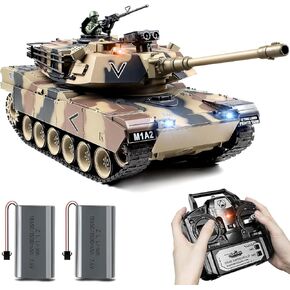 1:18 RC Tank, 2.4Ghz US M1A2 Remote Control Tank Model Toys, 15 Channel Battle Army Toys with Smoke Effects, Light and Sound, RC Military Truck for Adults and Kids That Shoots BBS, Water Bombs