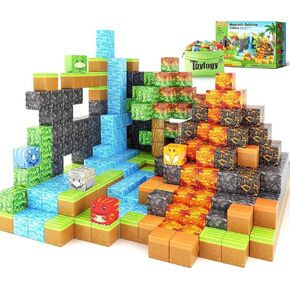 Dinosaur Toys Magnetic Blocks-Build Mine Magnet World Volcano Edition Kids Toys for 3+ Year Old Boys and Girls Building Blocks Toddler Toys Games Through Jurassic Learning Sensory Toys Gifts
