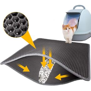 LeToo Cat Litter Mat Grey Trapping for Litter Box, No Slip & Large, Urine & Waterproof, Honeycomb Double Layer Anti Tracking Kitty Mats, No Phthalate, Washable Easy Clean (24" x 15", Grey)