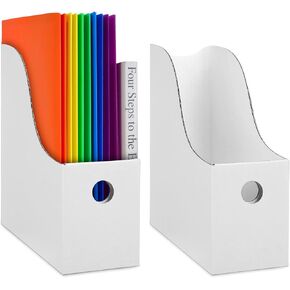 Dunwell White Magazine Box (2 Pack), Sturdy Cardboard File Folder Holder for Desk, Shelves, Office or Classroom, Ships Flat, Assembles in Seconds, Includes Labels