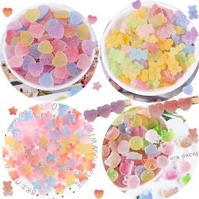 120Pcs Kawaii Slime Charms 3D Cute Mini Flatback Nail Gummy Bear Beads Bulk Resin Jewelry Making Candy Embellishments Supplies for Cell Phone Scrapbooking DIY Crafts