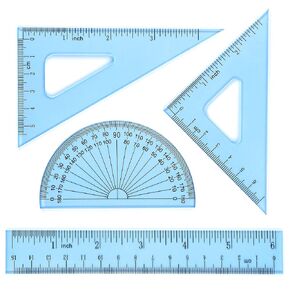 Coopay 6 Inch Math Geometry Tool Plastic Ruler Set Includes Straight Ruler, Triangle Rulers, Protractor for Student School Office Supplies (Clear)