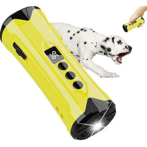 2024 New ultrasonic Dog bark Deterrent Device，Barks no More Dog Training Device，Dog bark Deterrent Devices，Ultrasonic 50Ft Dog Training Tool with Flashlight Rechargeable(Yellow)