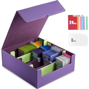 ProCase Card Storage Box for Trading Cards 2400+, Leather Card Deck Case Organizer with Adjustable Dividers and Magnetic Closure for SleevedCards, Toploader, Fit MTG, YuGiOh, Sport Cards -Purple