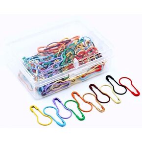 100 Pieces Safety Pins, Bulb Stitch Markers 10 Colors Assorted Metal Calabash Pins Pear Shape Knitting Pins for Crocheting Clothing Tag DIY Craft Project with Storage Box