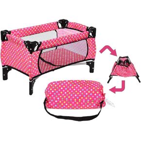 fash n kolor Doll Pack N Play Crib Polka Dot Design Fits up to 18" Dolls (Pink Polkadot)