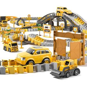 TEMI 236 PCS Construction Toys Race Tracks for 3 4 5 6 Year Old Boys, Flexible Track Playset and 6 PCS Construction Car for Kids Toys, Birthday Gift for Age 3-9 Boys Toddler Girls