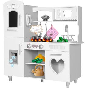 TaoHFE Play Kitchen, Pink Kids Kitchen Set for Girls Kitchen Set for Kids Ages 6-8 Gift Toddler Kitchen Set for Kids Age 3+ Kids Kitchen Playset with Lights & Sounds Wooden Toy Kitchen Playset Gift