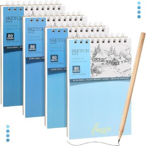 Gilprop 4 Pack 5.5" x 8.5" Sketchbook for Drawing Top Spiral Bound Sketch Pad with Pencil 80 Sheets Spiral Bound Acid Free Paper for Drawing Painting Blank Notebook Beginner Artist(Bright Colors)