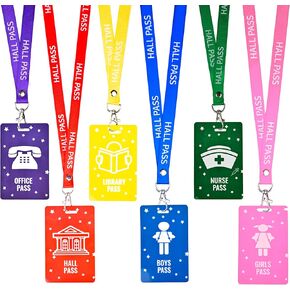 6 Sets Hall Passes for Classrooms - Unbreakable PVC Hall Pass Lanyards, Classroom Passes for Bathroom, Hall, Library, Office and Nurse Classroom School Supplies Teacher Gifts