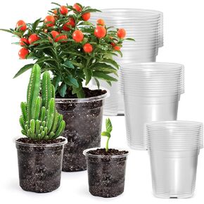 36 Packs 5/4/3.5 Inch Reinforced Clear Nursery Pots with Drainage Hole, Transparent Variety Pack Plastic Plant Pot Seedling Planter Seed Starter Flower
