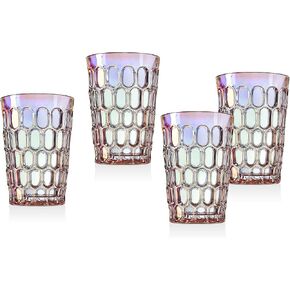 Godinger Tumbler Glasses Beverage Glass Cups - Pink Iridescent - 12 oz - Set of 4
