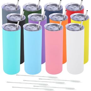 Dongni Skinny Tumbler with Lid 20 oz Stainless Steel Vacuum Insulated Double Wall Travel Coffee Water Tumblers Cup (Mix 12pack)
