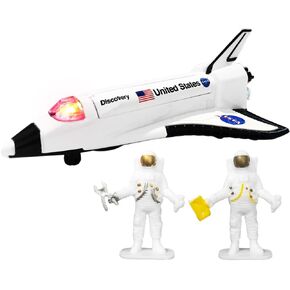 ArtCreativity Space Shuttle Toy Set with 2 Astronaut Figurines, Cool Space Toys for Kids-Diecast Metal Shuttle with Lights, Sounds and Pullback Motion, Best Space-Themed Gifts for Boys & Girls